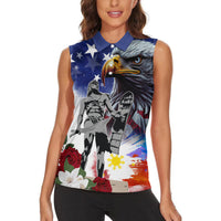 Philippines and American Together Women Sleeveless Polo Shirt Filipino Lapulapu and Bald Eagle - Wonder Print Shop