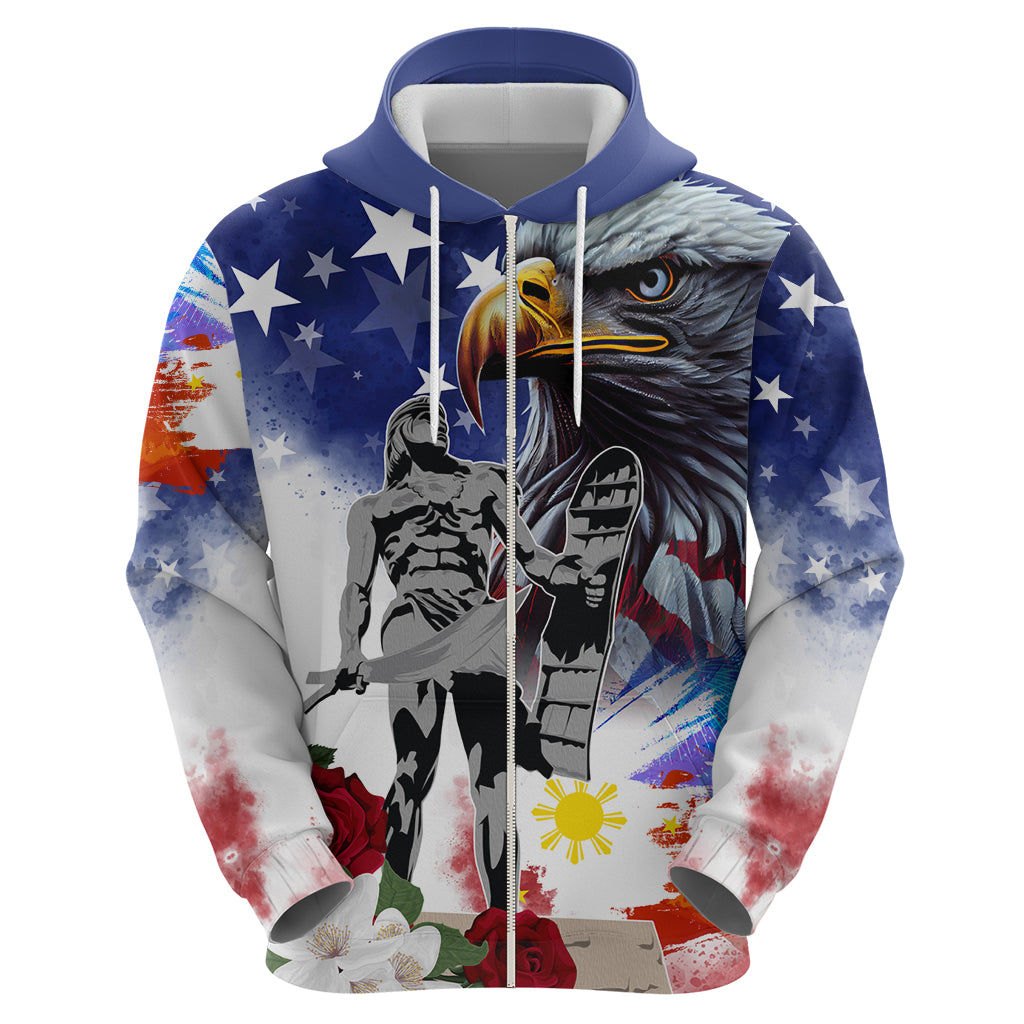 Philippines and American Together Zip Hoodie Filipino Lapulapu and Bald Eagle - Wonder Print Shop