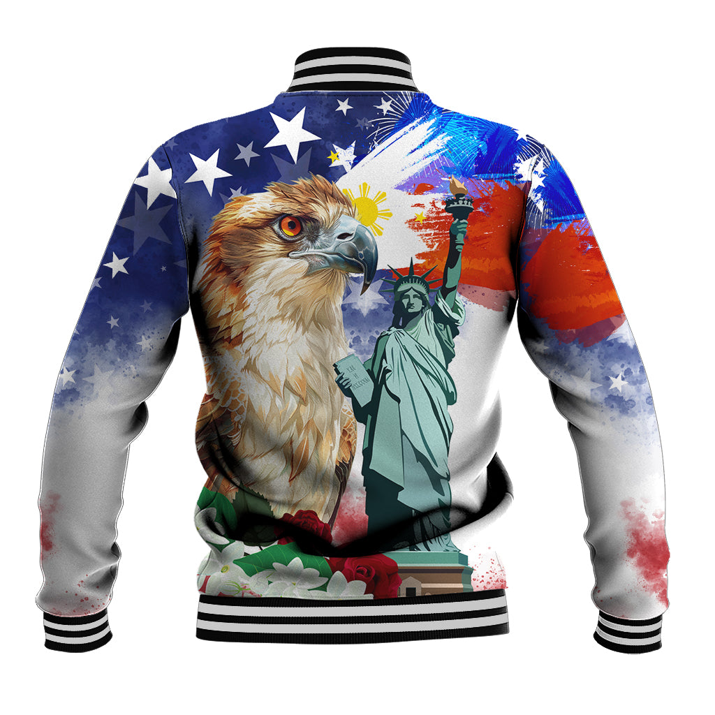 Philippines and American Together Baseball Jacket Filipino Eagle and Statue of Liberty - Wonder Print Shop
