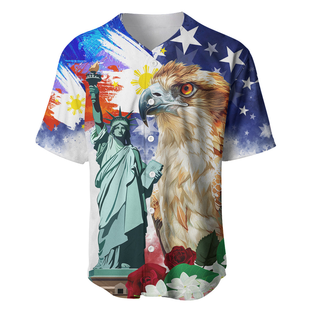 Philippines and American Together Baseball Jersey Filipino Eagle and Statue of Liberty