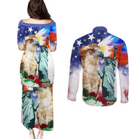 Philippines and American Together Couples Matching Puletasi and Long Sleeve Button Shirt Filipino Eagle and Statue of Liberty - Wonder Print Shop
