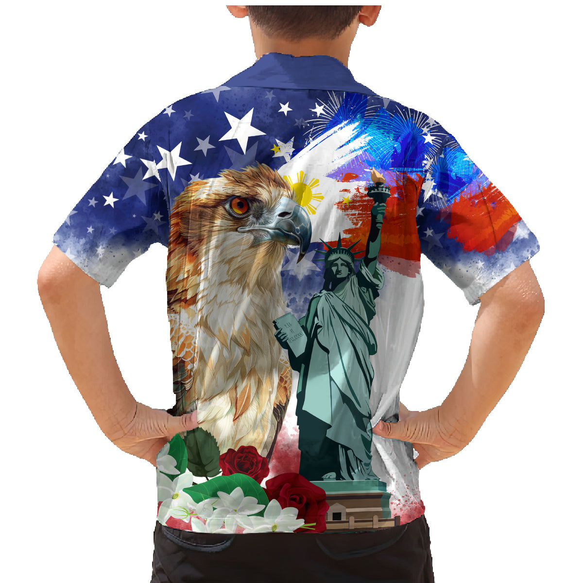Philippines and American Together Family Matching Mermaid Dress and Hawaiian Shirt Filipino Eagle and Statue of Liberty - Wonder Print Shop
