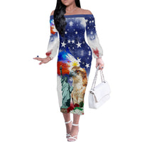 Philippines and American Together Family Matching Off The Shoulder Long Sleeve Dress and Hawaiian Shirt Filipino Eagle and Statue of Liberty - Wonder Print Shop