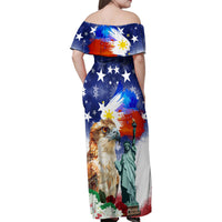Philippines and American Together Family Matching Off Shoulder Maxi Dress and Hawaiian Shirt Filipino Eagle and Statue of Liberty - Wonder Print Shop