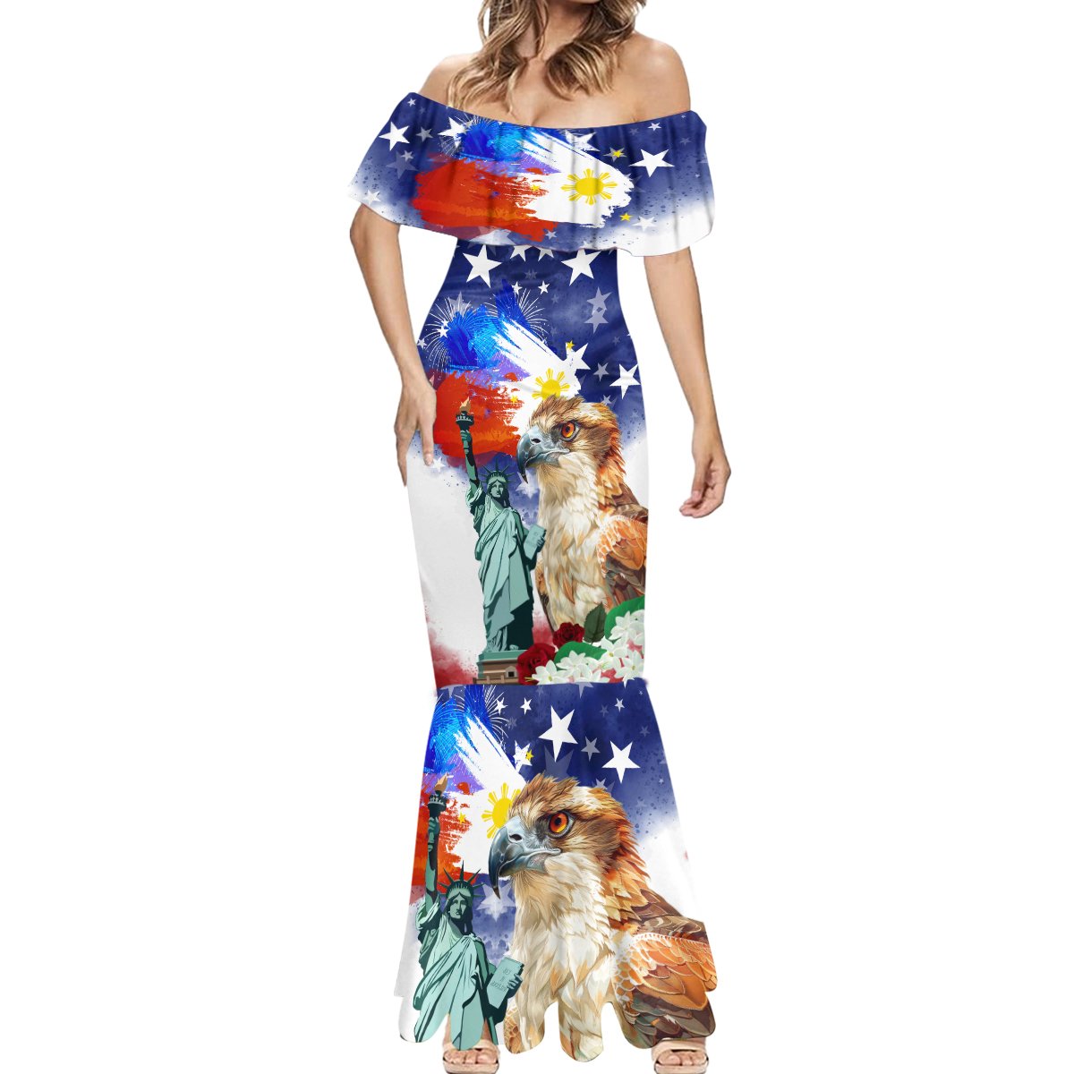 Philippines and American Together Mermaid Dress Filipino Eagle and Statue of Liberty - Wonder Print Shop