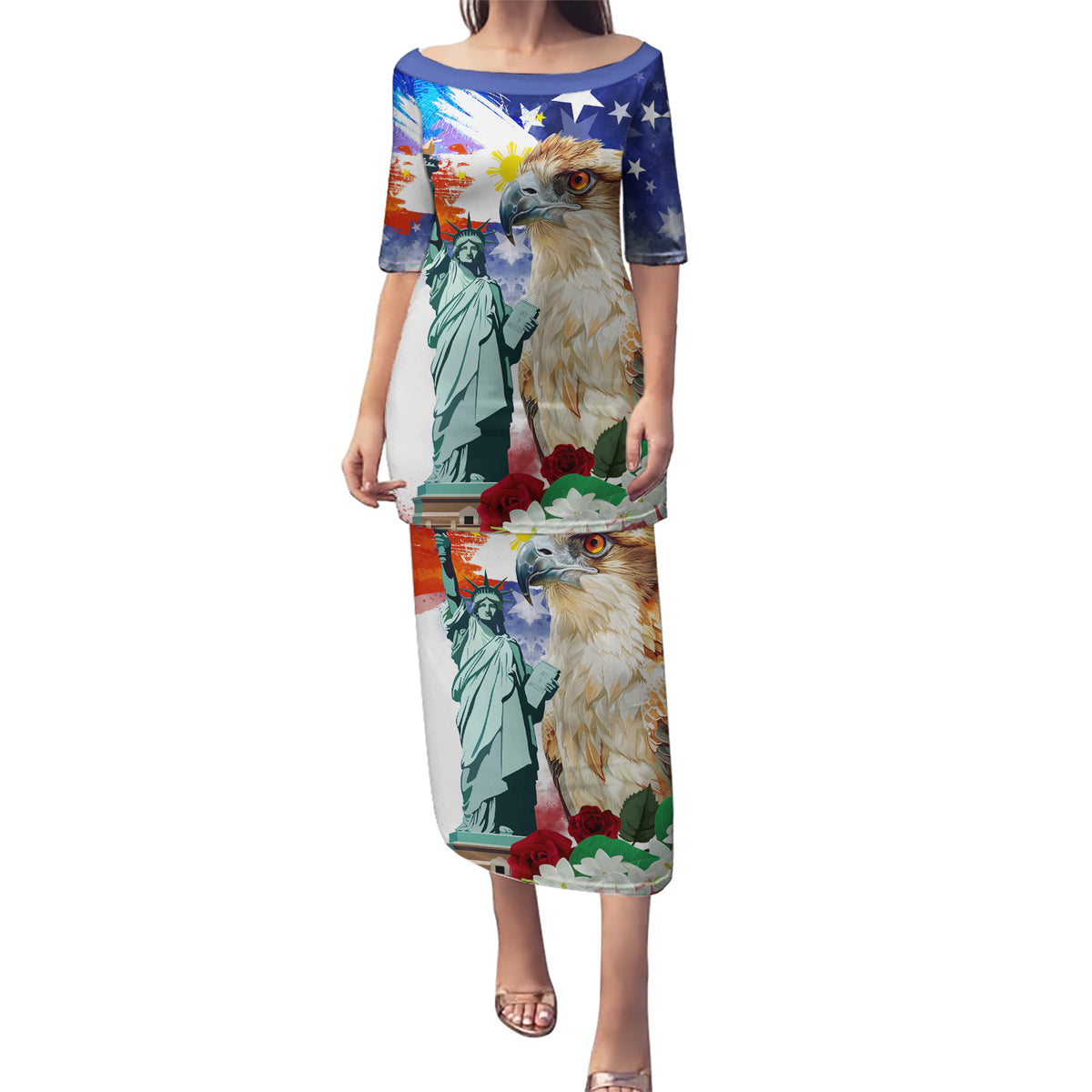 Philippines and American Together Puletasi Filipino Eagle and Statue of Liberty - Wonder Print Shop