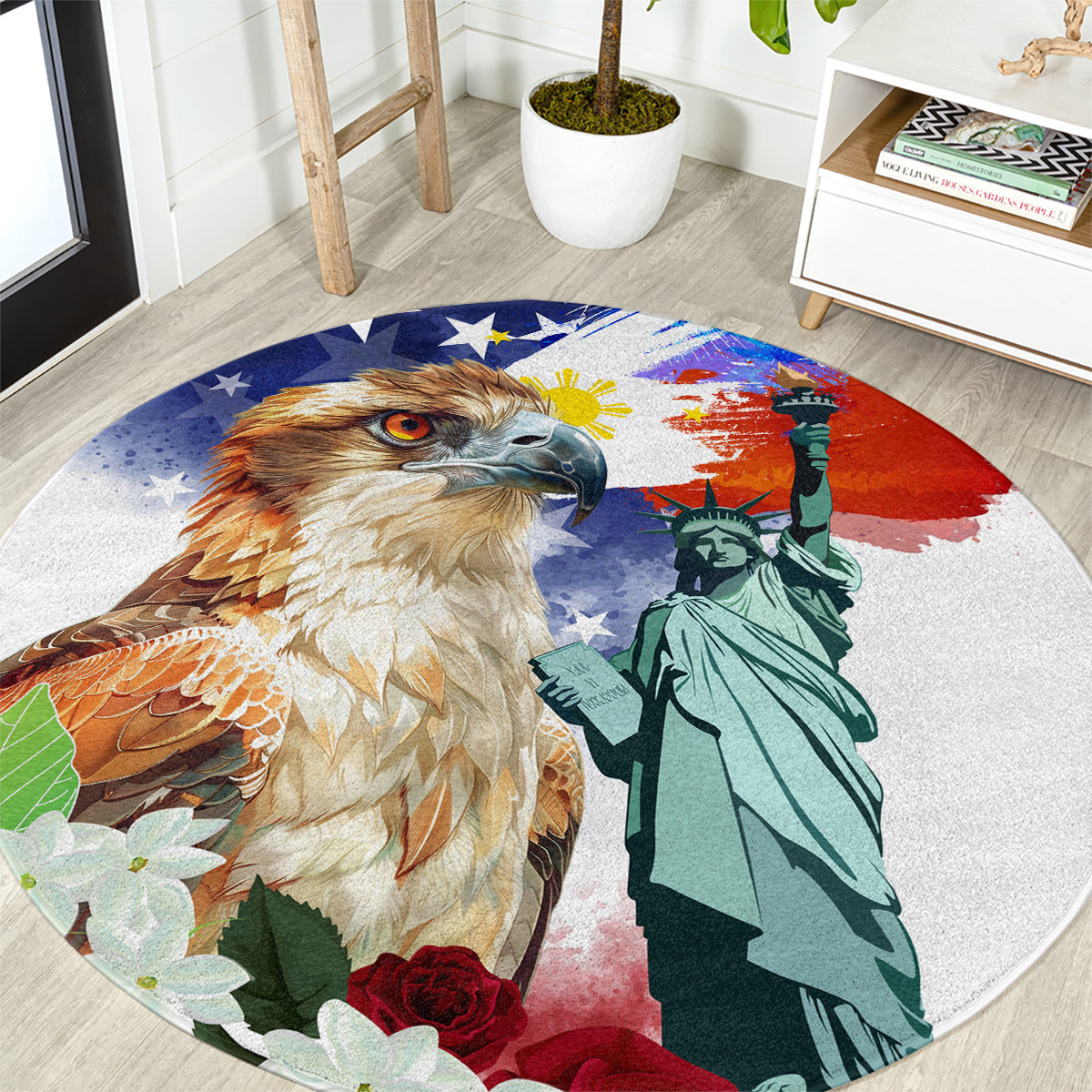 Philippines and American Together Round Carpet Filipino Eagle and Statue of Liberty