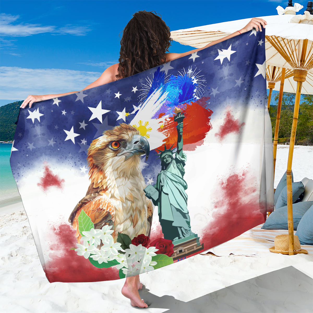 Philippines and American Together Sarong Filipino Eagle and Statue of Liberty