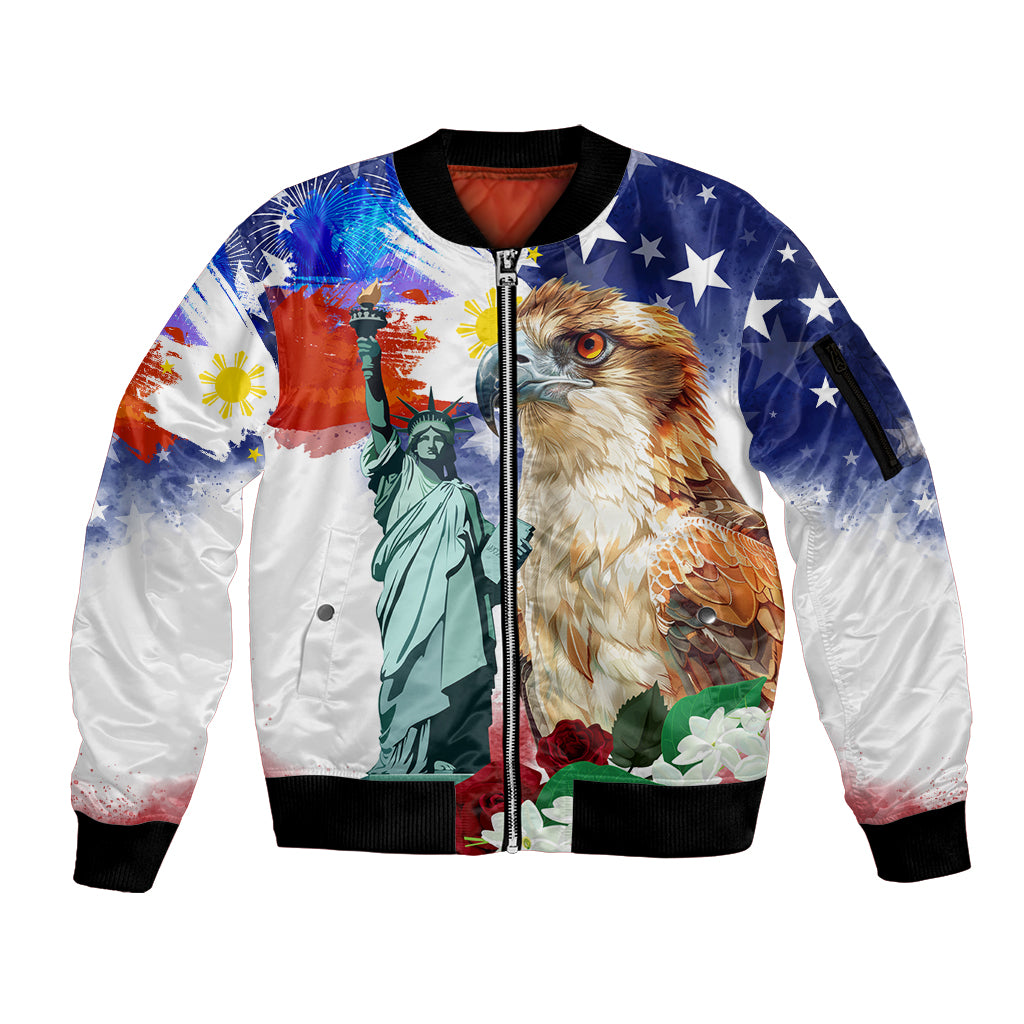Philippines and American Together Sleeve Zip Bomber Jacket Filipino Eagle and Statue of Liberty - Wonder Print Shop