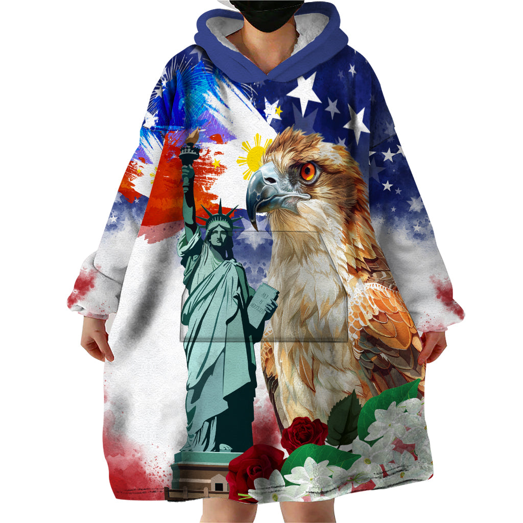 Philippines and American Together Wearable Blanket Hoodie Filipino Eagle and Statue of Liberty - Wonder Print Shop