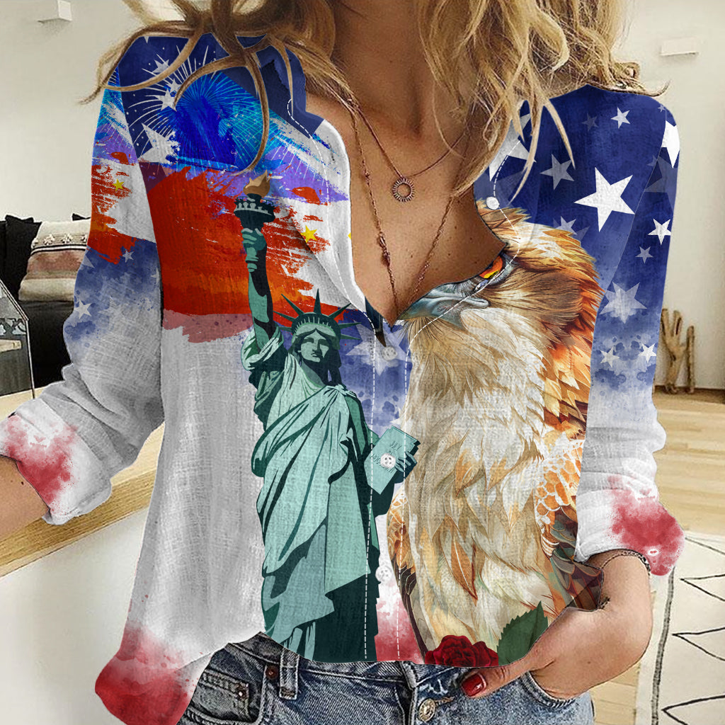 Philippines and American Together Women Casual Shirt Filipino Eagle and Statue of Liberty - Wonder Print Shop