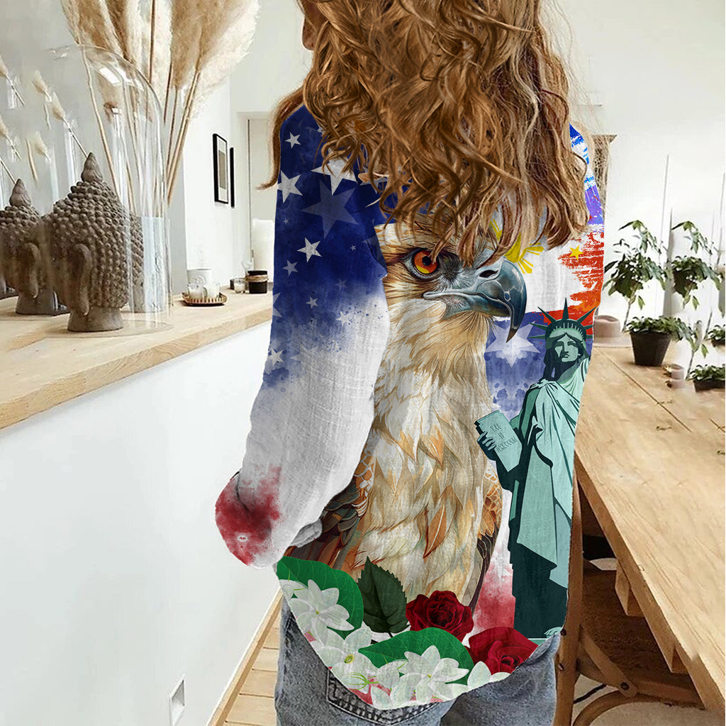 Philippines and American Together Women Casual Shirt Filipino Eagle and Statue of Liberty - Wonder Print Shop