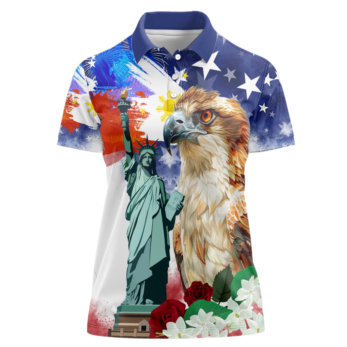 Philippines and American Together Women Polo Shirt Filipino Eagle and Statue of Liberty - Wonder Print Shop