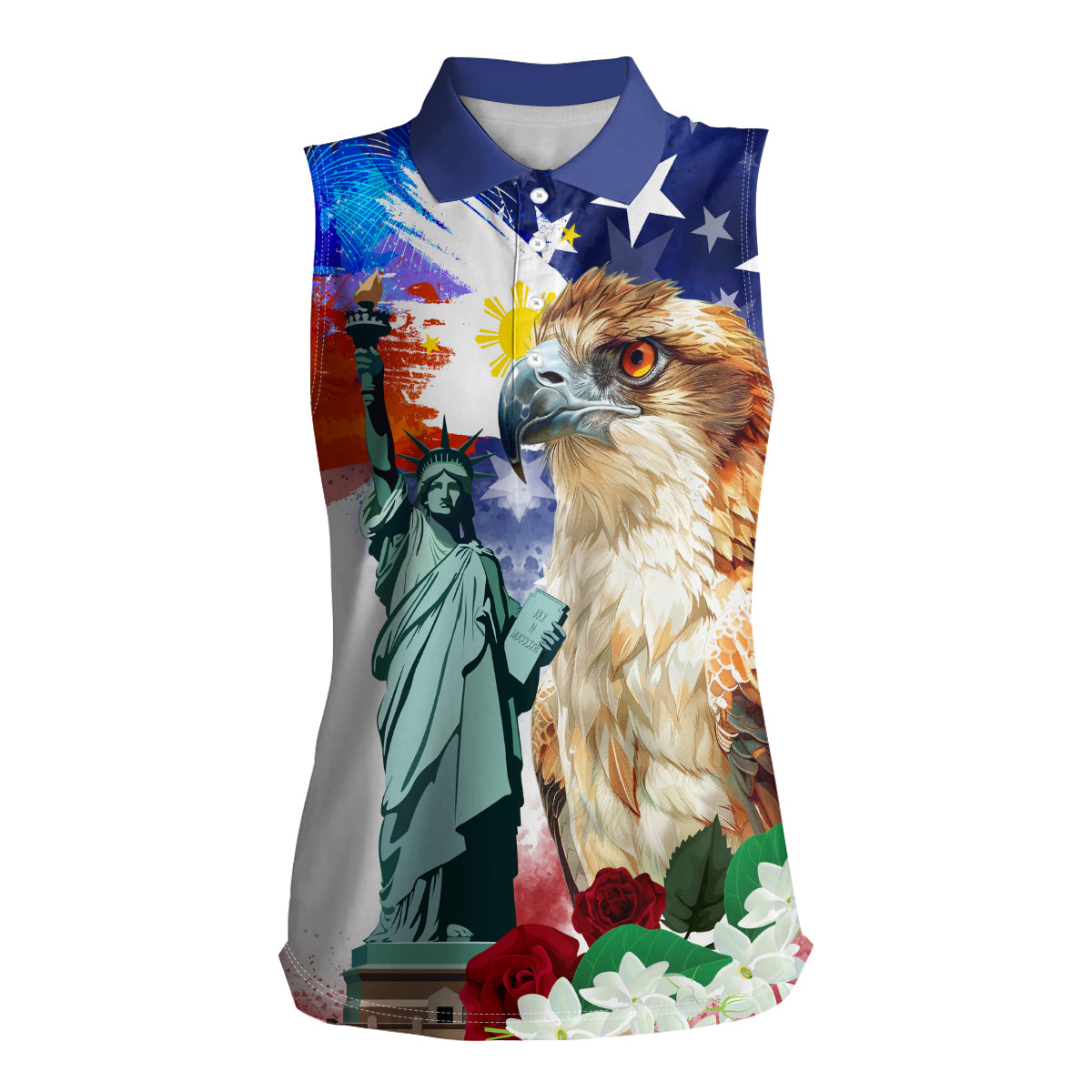Philippines and American Together Women Sleeveless Polo Shirt Filipino Eagle and Statue of Liberty - Wonder Print Shop