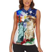 Philippines and American Together Women Sleeveless Polo Shirt Filipino Eagle and Statue of Liberty - Wonder Print Shop