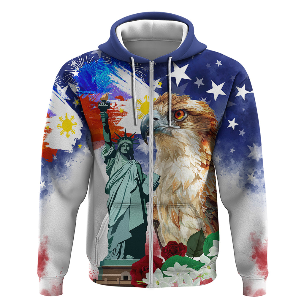 Philippines and American Together Zip Hoodie Filipino Eagle and Statue of Liberty - Wonder Print Shop