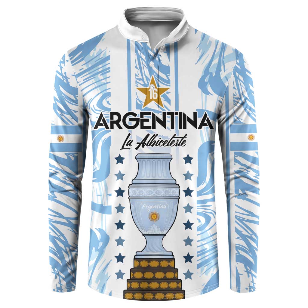 Custom Argentina Champion Football 2024 Button Sweatshirt La Albiceleste Campeon de America - Wonder Print Shop