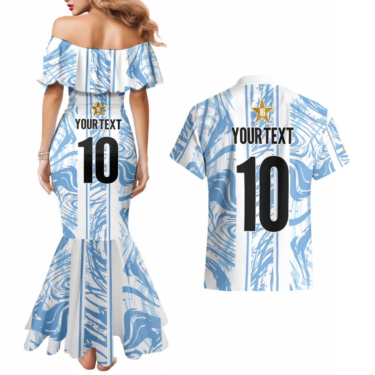 Custom Argentina Champion Football 2024 Couples Matching Mermaid Dress and Hawaiian Shirt La Albiceleste Campeon de America - Wonder Print Shop