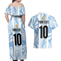 Custom Argentina Champion Football 2024 Couples Matching Off Shoulder Maxi Dress and Hawaiian Shirt La Albiceleste Campeon de America - Wonder Print Shop