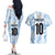 Custom Argentina Champion Football 2024 Couples Matching Off The Shoulder Long Sleeve Dress and Hawaiian Shirt La Albiceleste Campeon de America - Wonder Print Shop
