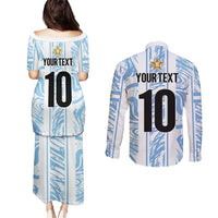 Custom Argentina Champion Football 2024 Couples Matching Puletasi and Long Sleeve Button Shirt La Albiceleste Campeon de America - Wonder Print Shop