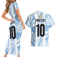Custom Argentina Champion Football 2024 Couples Matching Short Sleeve Bodycon Dress and Hawaiian Shirt La Albiceleste Campeon de America - Wonder Print Shop
