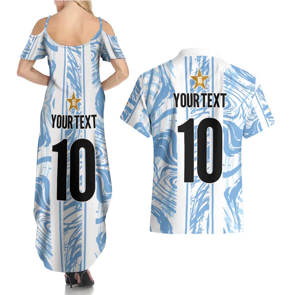 Custom Argentina Champion Football 2024 Couples Matching Summer Maxi Dress and Hawaiian Shirt La Albiceleste Campeon de America - Wonder Print Shop