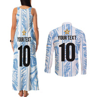 Custom Argentina Champion Football 2024 Couples Matching Tank Maxi Dress and Long Sleeve Button Shirt La Albiceleste Campeon de America - Wonder Print Shop