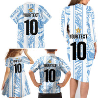 Custom Argentina Champion Football 2024 Family Matching Long Sleeve Bodycon Dress and Hawaiian Shirt La Albiceleste Campeon de America - Wonder Print Shop