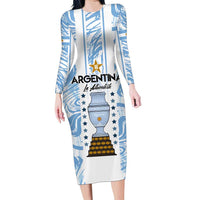 Custom Argentina Champion Football 2024 Family Matching Long Sleeve Bodycon Dress and Hawaiian Shirt La Albiceleste Campeon de America - Wonder Print Shop