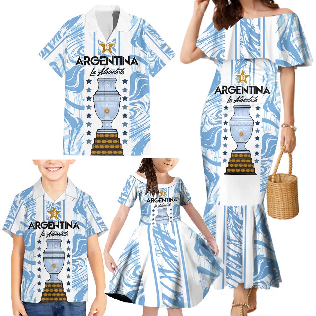 Custom Argentina Champion Football 2024 Family Matching Mermaid Dress and Hawaiian Shirt La Albiceleste Campeon de America - Wonder Print Shop