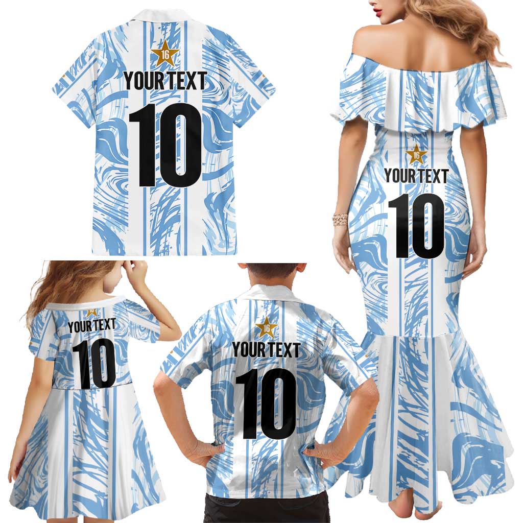 Custom Argentina Champion Football 2024 Family Matching Mermaid Dress and Hawaiian Shirt La Albiceleste Campeon de America - Wonder Print Shop