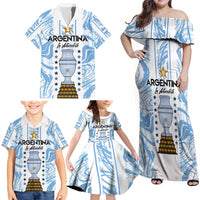 Custom Argentina Champion Football 2024 Family Matching Off Shoulder Maxi Dress and Hawaiian Shirt La Albiceleste Campeon de America - Wonder Print Shop