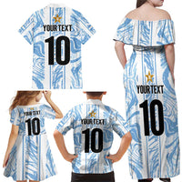 Custom Argentina Champion Football 2024 Family Matching Off Shoulder Maxi Dress and Hawaiian Shirt La Albiceleste Campeon de America - Wonder Print Shop