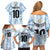 Custom Argentina Champion Football 2024 Family Matching Off Shoulder Short Dress and Hawaiian Shirt La Albiceleste Campeon de America - Wonder Print Shop