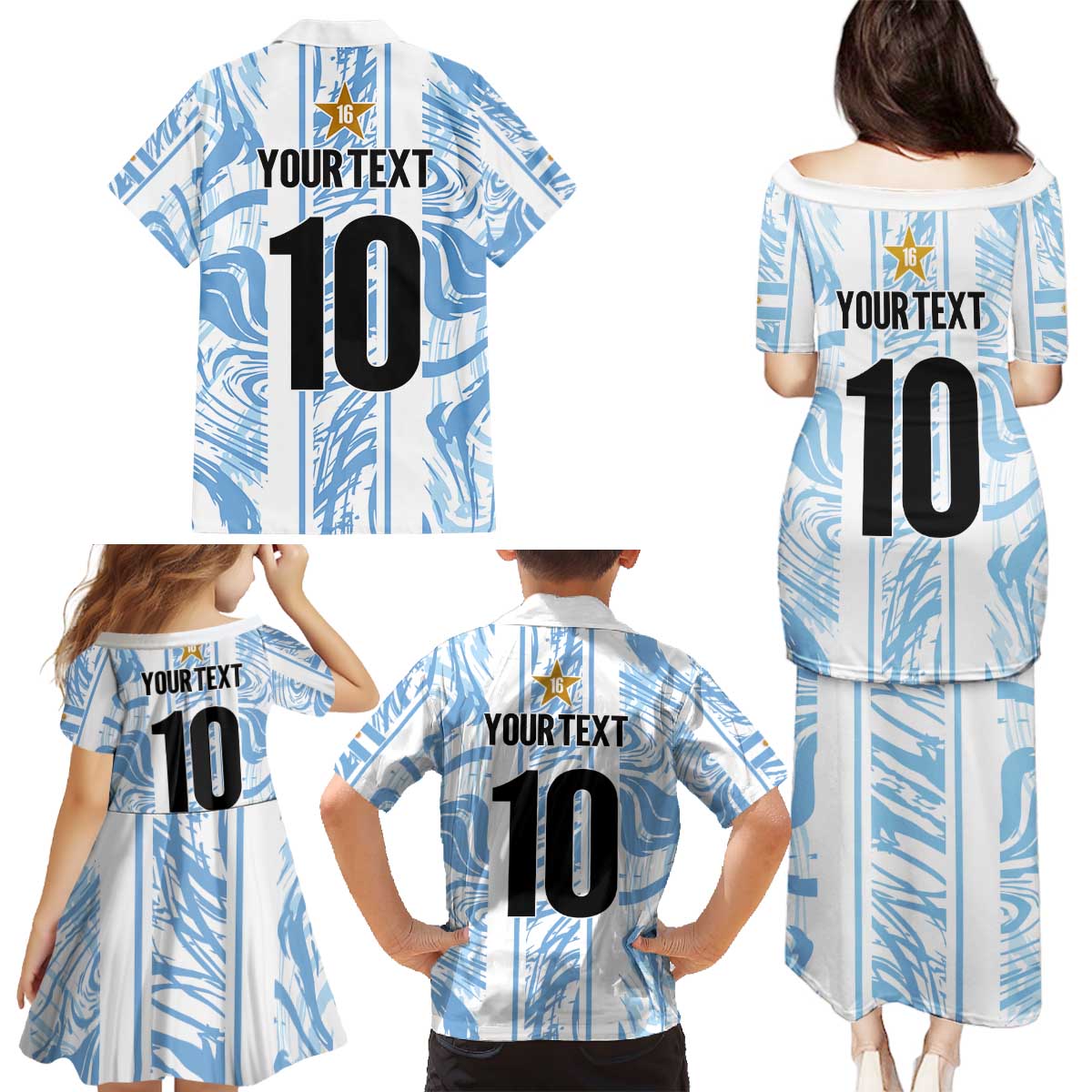 Custom Argentina Champion Football 2024 Family Matching Puletasi and Hawaiian Shirt La Albiceleste Campeon de America - Wonder Print Shop