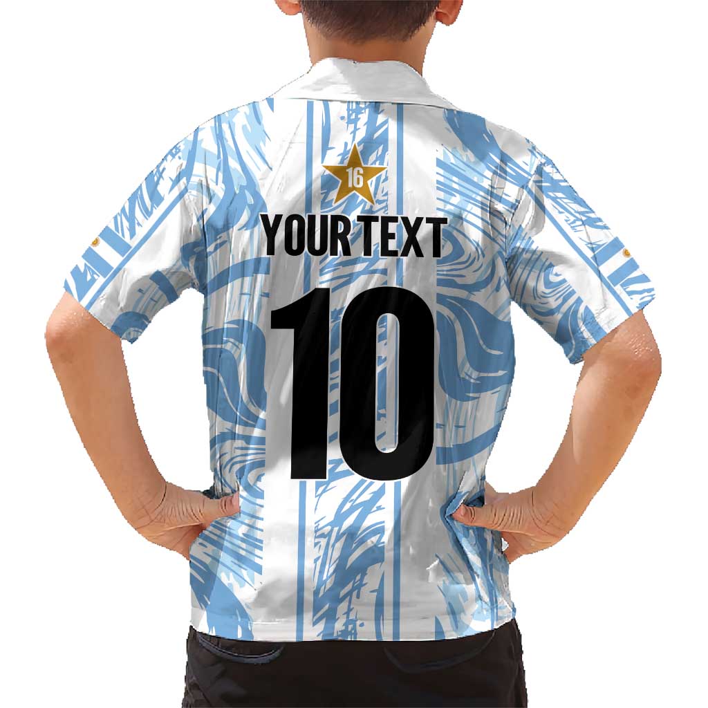Custom Argentina Champion Football 2024 Family Matching Short Sleeve Bodycon Dress and Hawaiian Shirt La Albiceleste Campeon de America - Wonder Print Shop