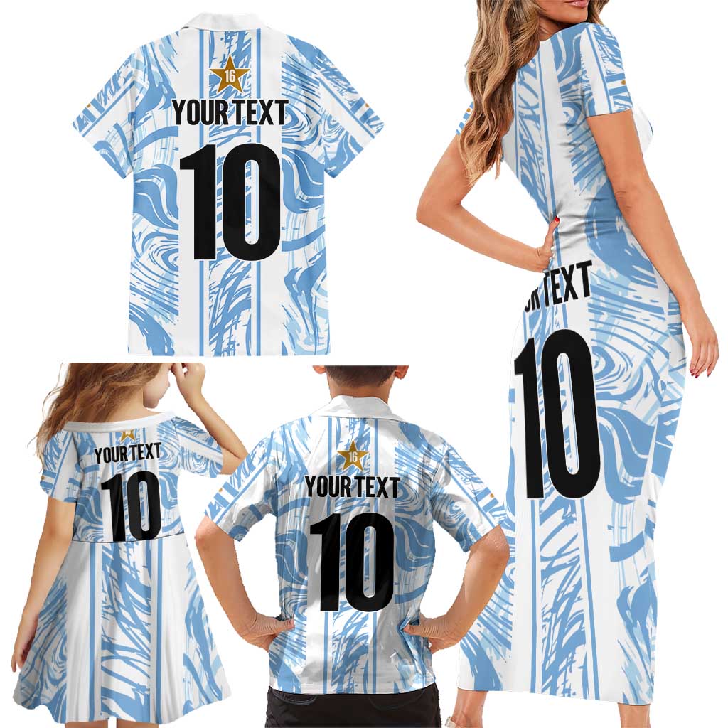 Custom Argentina Champion Football 2024 Family Matching Short Sleeve Bodycon Dress and Hawaiian Shirt La Albiceleste Campeon de America - Wonder Print Shop