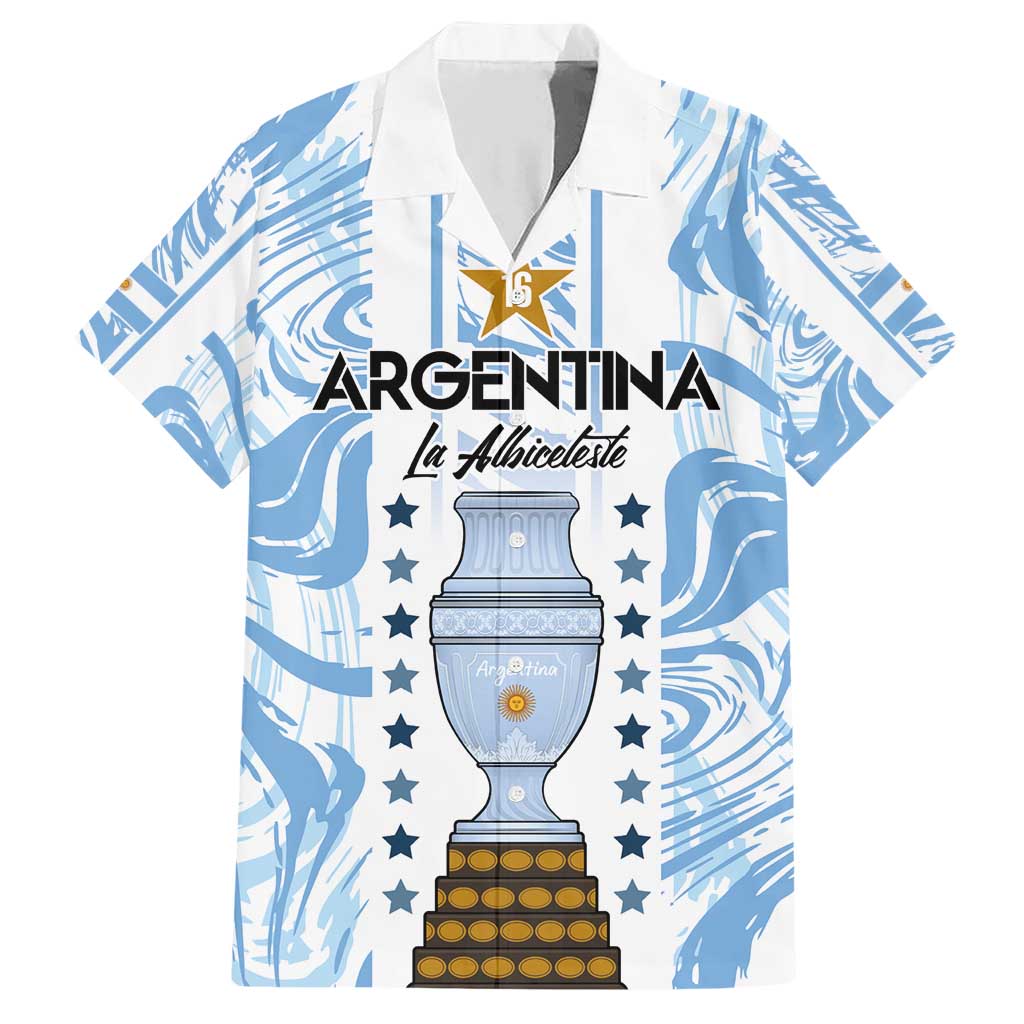 Custom Argentina Champion Football 2024 Family Matching Short Sleeve Bodycon Dress and Hawaiian Shirt La Albiceleste Campeon de America - Wonder Print Shop