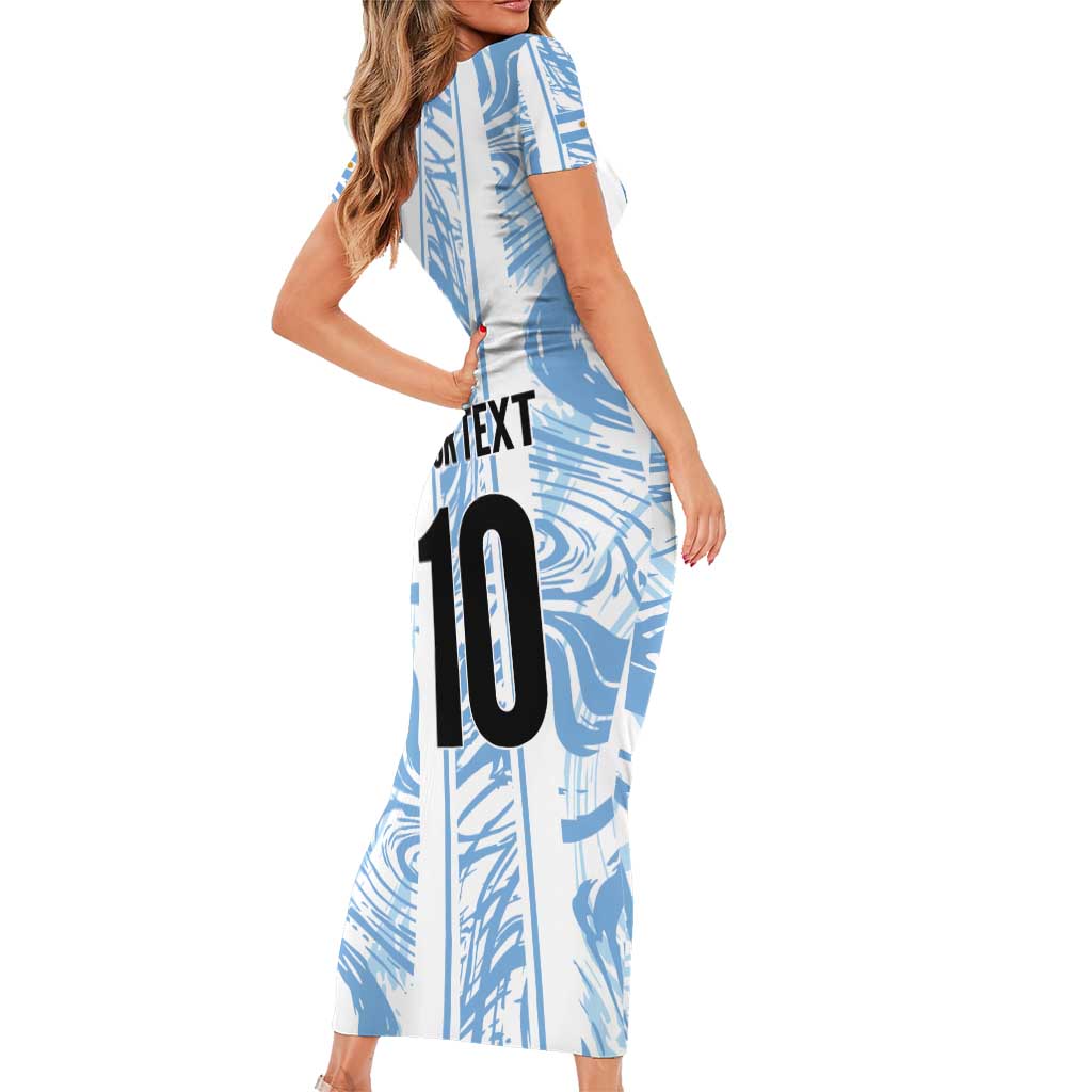 Custom Argentina Champion Football 2024 Family Matching Short Sleeve Bodycon Dress and Hawaiian Shirt La Albiceleste Campeon de America - Wonder Print Shop