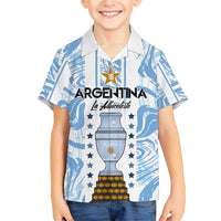Custom Argentina Champion Football 2024 Family Matching Short Sleeve Bodycon Dress and Hawaiian Shirt La Albiceleste Campeon de America - Wonder Print Shop