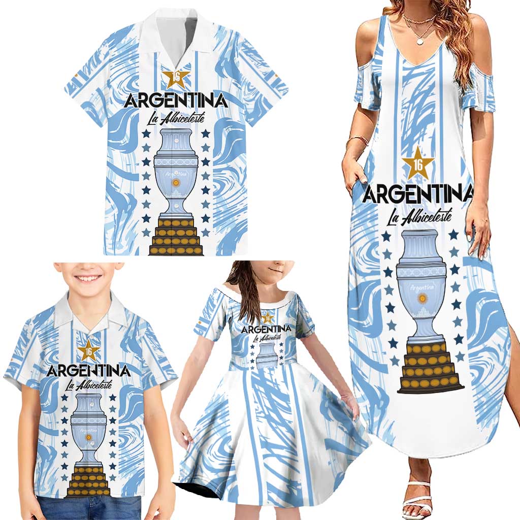 Custom Argentina Champion Football 2024 Family Matching Summer Maxi Dress and Hawaiian Shirt La Albiceleste Campeon de America - Wonder Print Shop