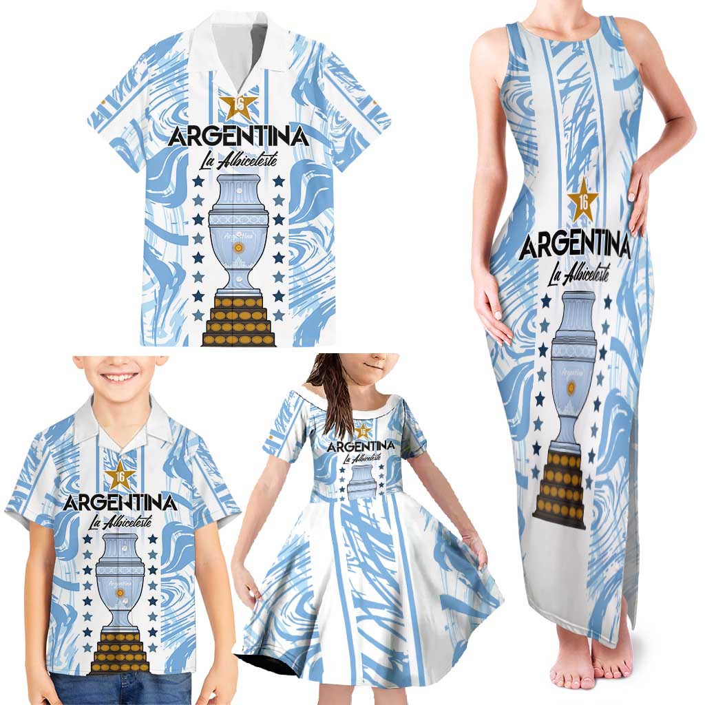 Custom Argentina Champion Football 2024 Family Matching Tank Maxi Dress and Hawaiian Shirt La Albiceleste Campeon de America - Wonder Print Shop