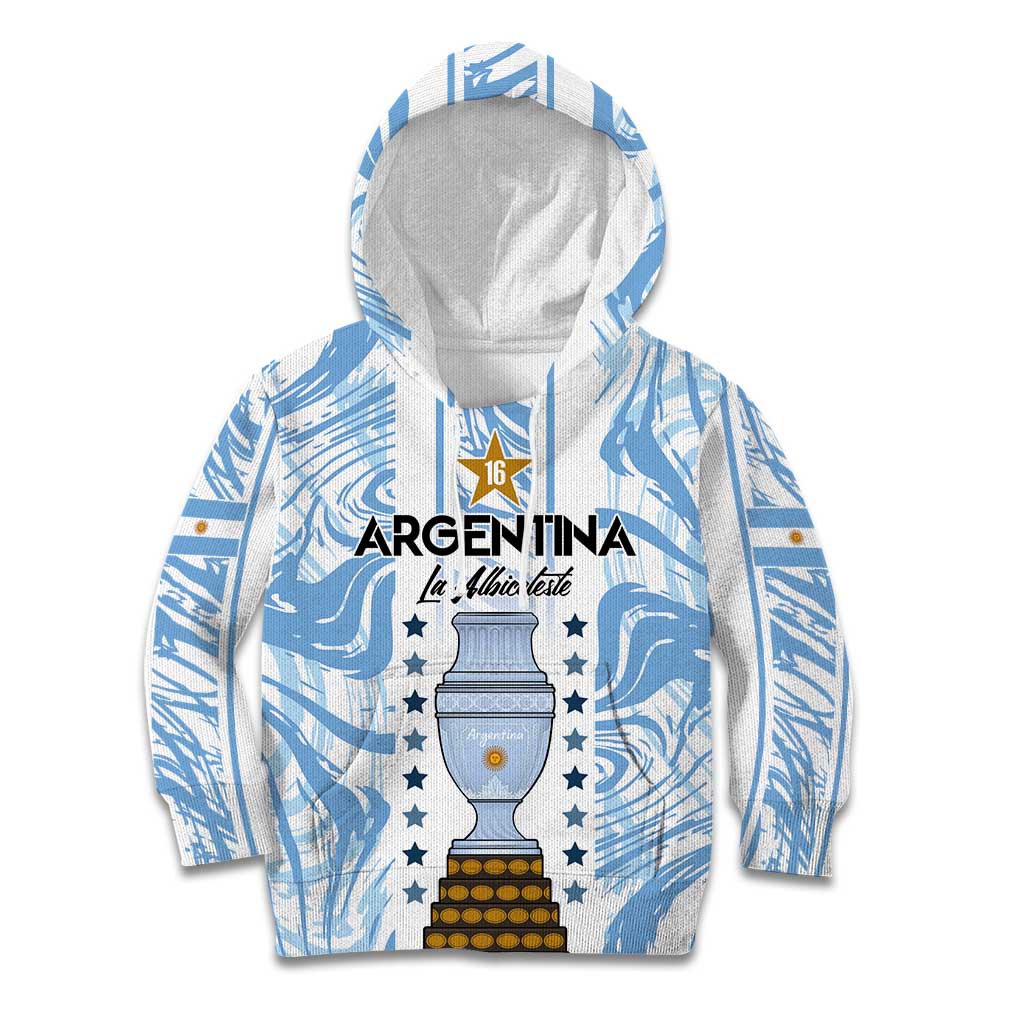 Custom Argentina Champion Football 2024 Kid Hoodie La Albiceleste Campeon de America - Wonder Print Shop