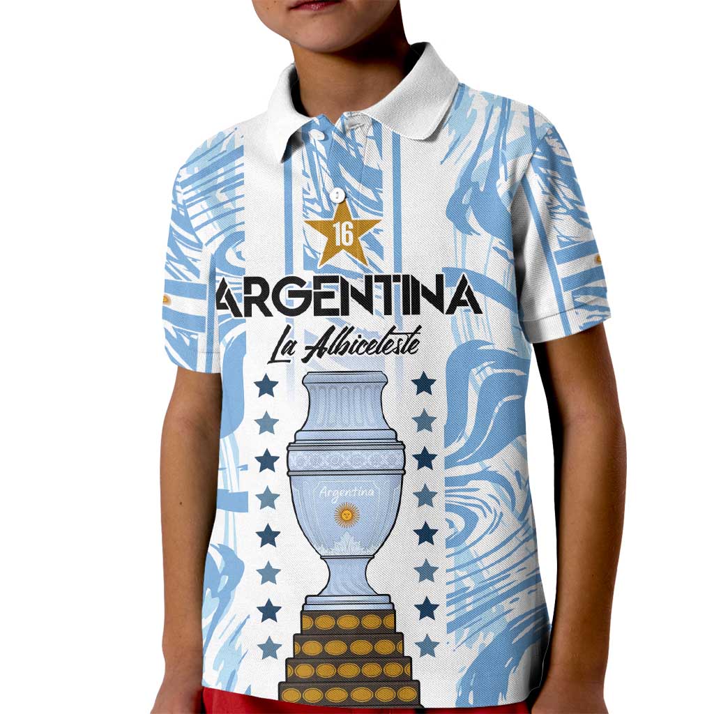 Custom Argentina Champion Football 2024 Kid Polo Shirt La Albiceleste Campeon de America - Wonder Print Shop