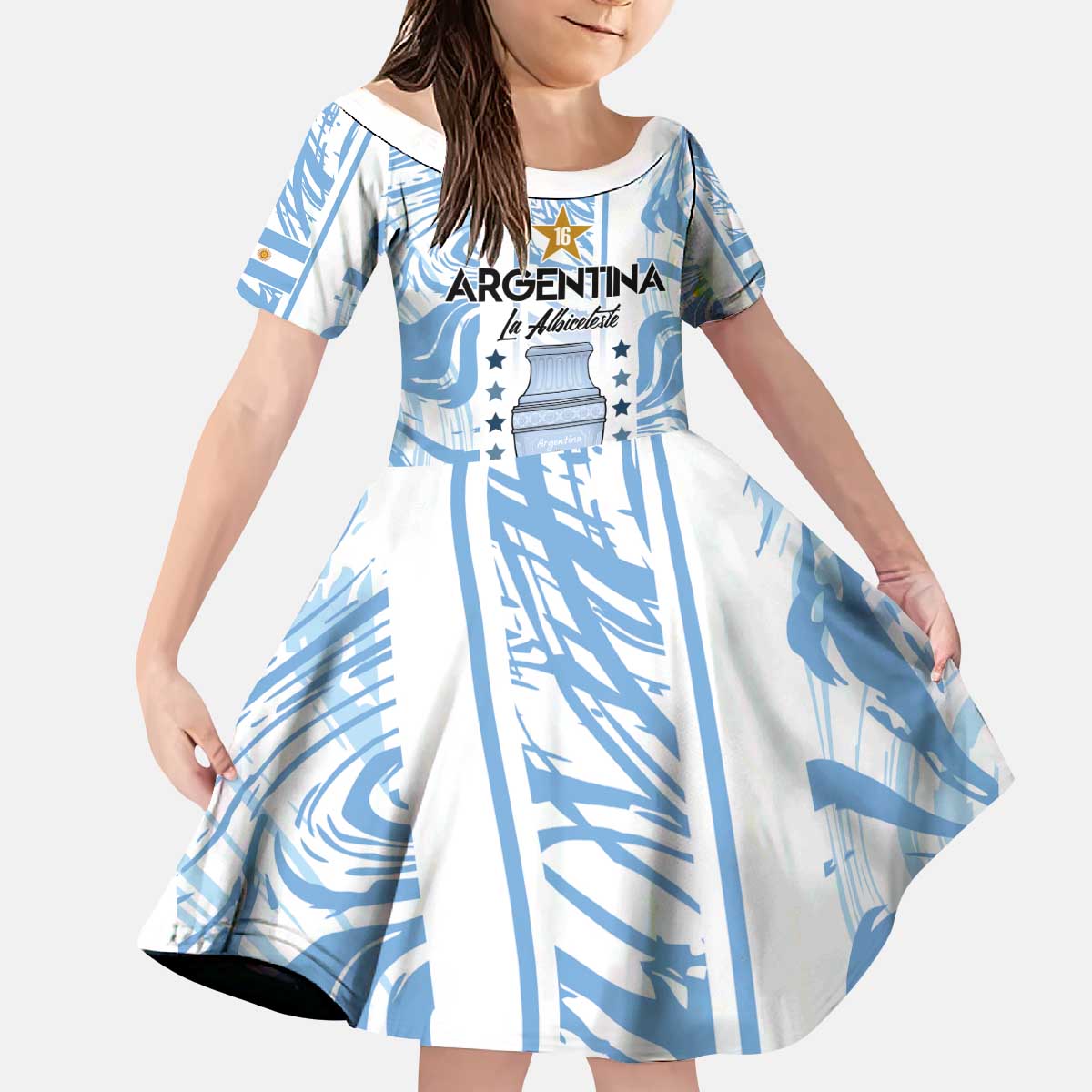 Custom Argentina Champion Football 2024 Kid Short Sleeve Dress La Albiceleste Campeon de America - Wonder Print Shop