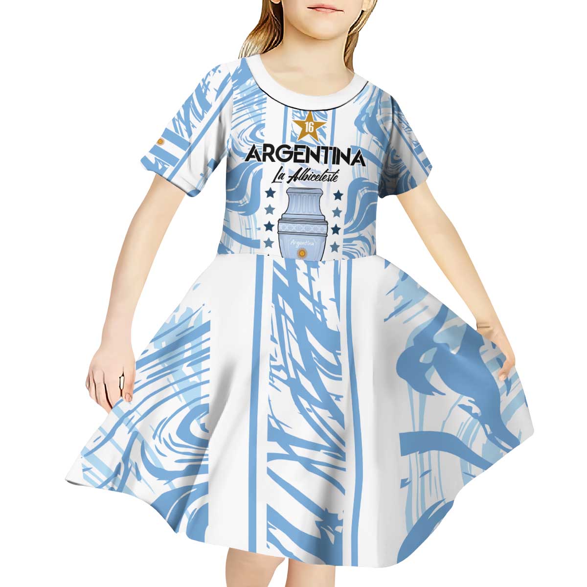 Custom Argentina Champion Football 2024 Kid Short Sleeve Dress La Albiceleste Campeon de America - Wonder Print Shop