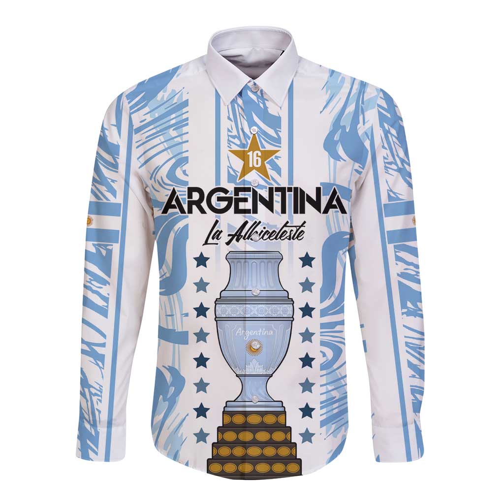 Custom Argentina Champion Football 2024 Long Sleeve Button Shirt La Albiceleste Campeon de America - Wonder Print Shop