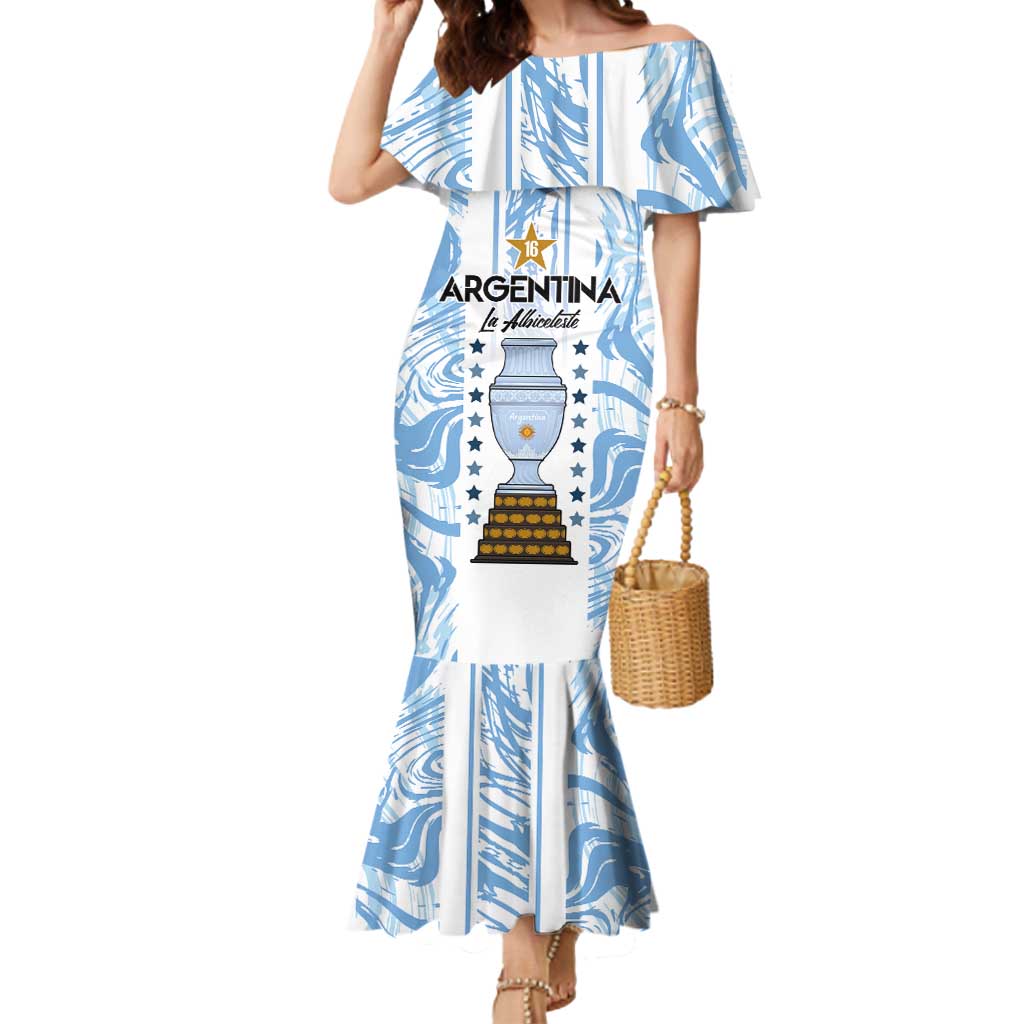 Custom Argentina Champion Football 2024 Mermaid Dress La Albiceleste Campeon de America - Wonder Print Shop