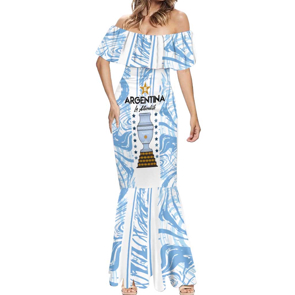 Custom Argentina Champion Football 2024 Mermaid Dress La Albiceleste Campeon de America - Wonder Print Shop